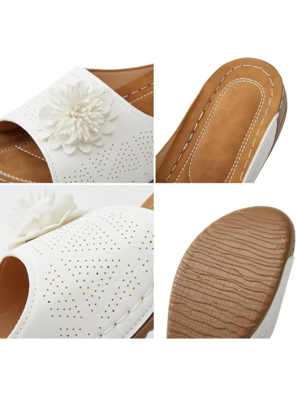 Women's Yellow Faux Leather Summer Wedge Low Open Toe Slide Dressy Flower Sandal